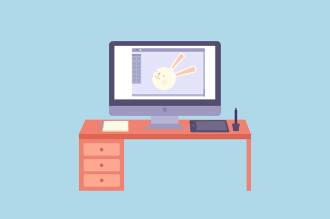 手繪動(dòng)畫(huà)設(shè)計(jì)師與軟件開(kāi)發(fā)師的電腦桌場(chǎng)景設(shè)計(jì)對(duì)比